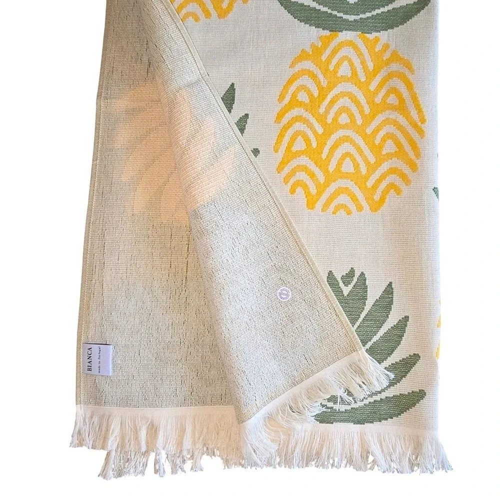 Bianca Pineapple Cotton Beach Towel Yellow Green Jacquard Weave Made in Portugal